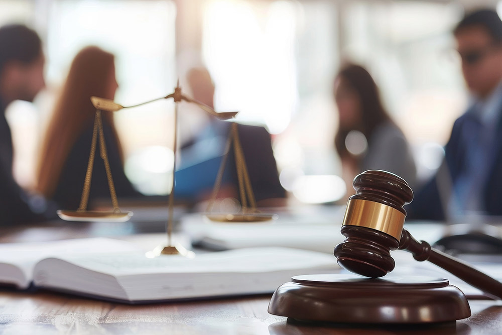clients sitting at table with gavel